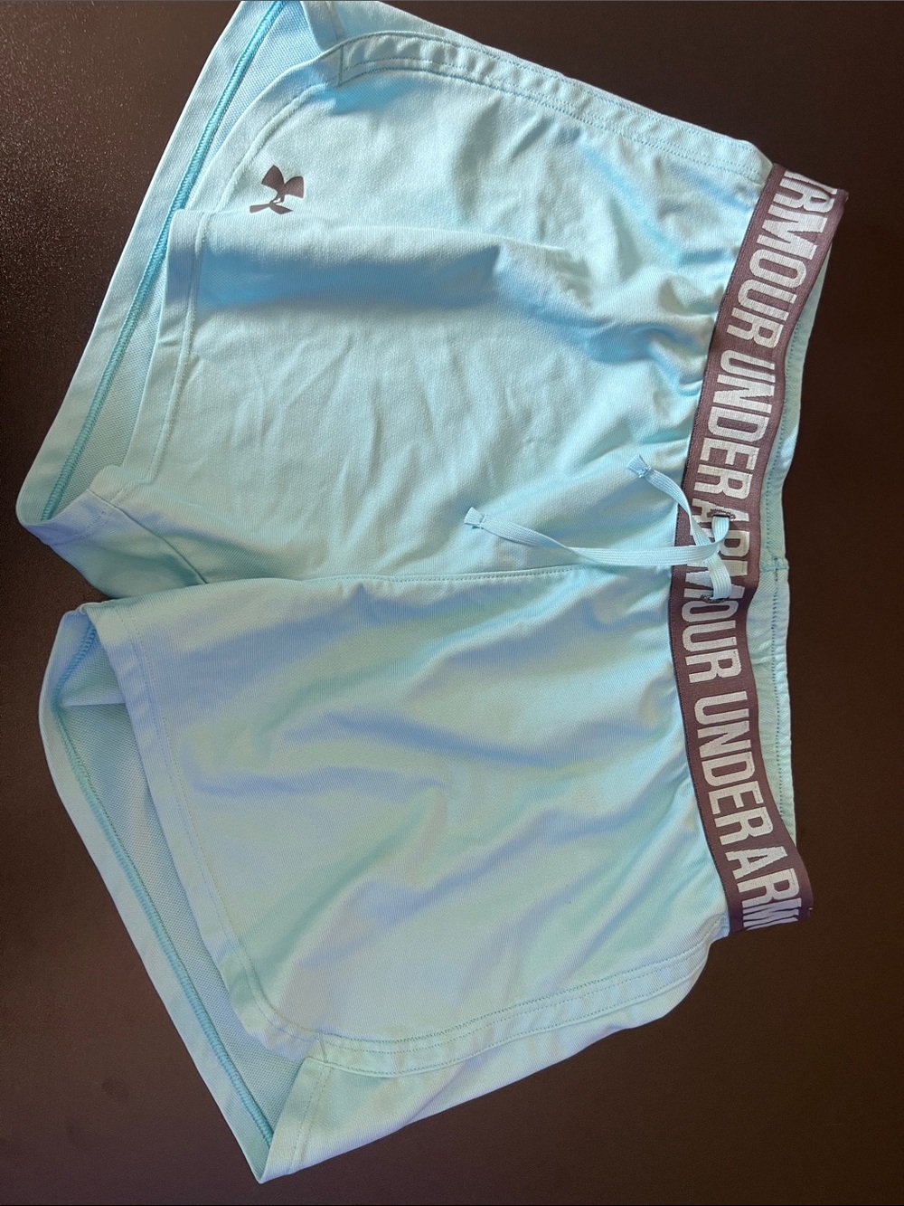 Under Armour Women's Light Teal Athletic Shorts with Branded Waistband